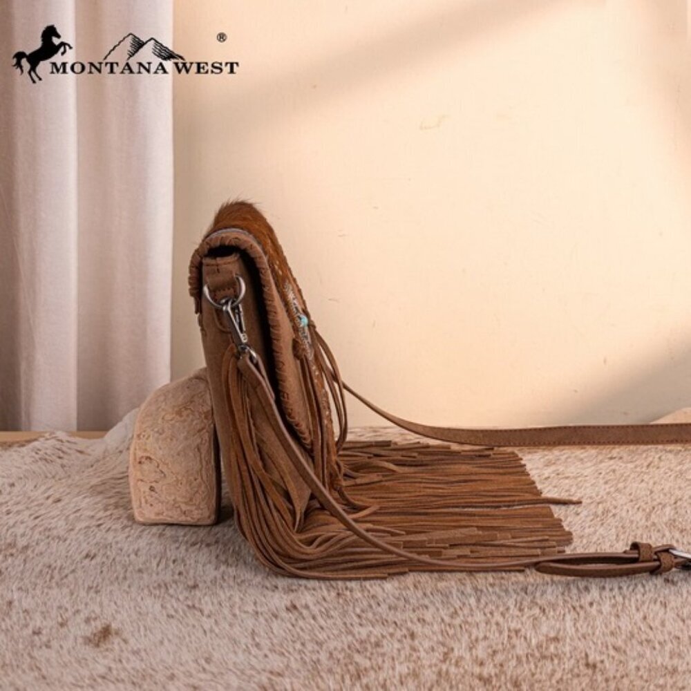 Montana West Fringe Hair-On Cowhide Crossbody - Brown - Picture 8 of 12